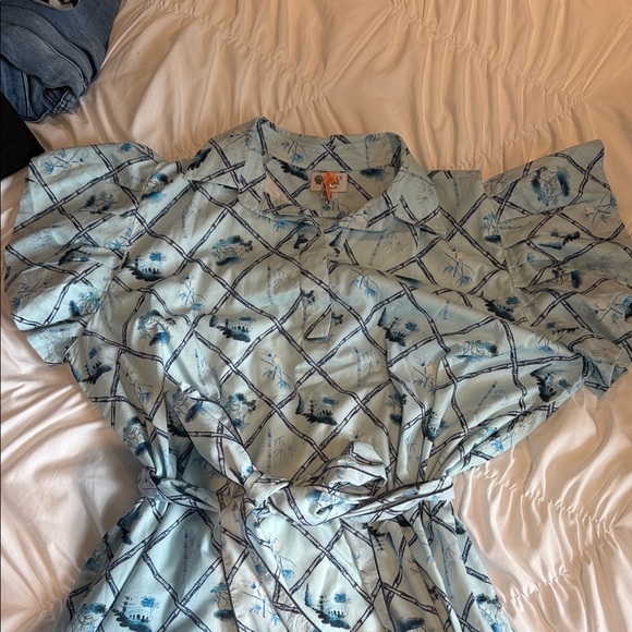 Holly Shae ⭐️Chinoiserie Blue Patterned Dress with Belt Size XXL - Picture 2 of 11